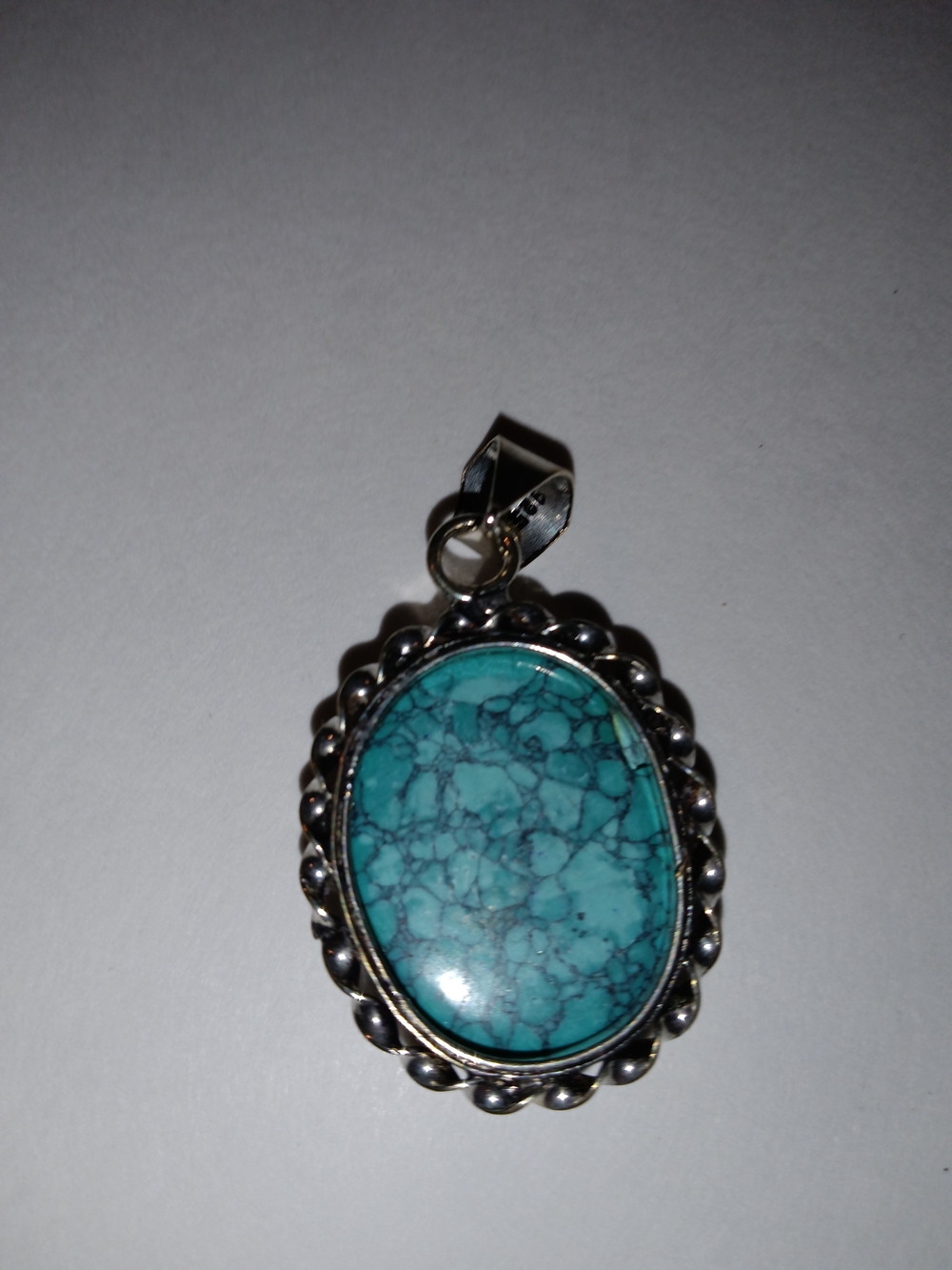 Turquoise Stone Pendant - Teal Blue Oval Necklace - Picture 2 of 2